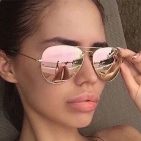 RAY-BAN Mirrored Aviator Sunglasses in Pink Rose Gold EUC - Picture 2 of 13